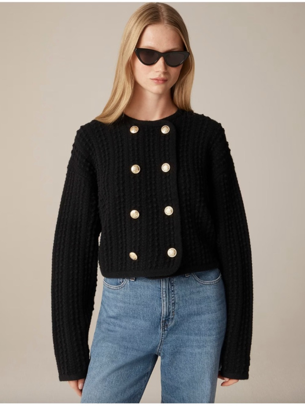 J.Crew Black Knit Lady Jacket Cardigan Sweater Bubble Textured Preppy CG791 - M